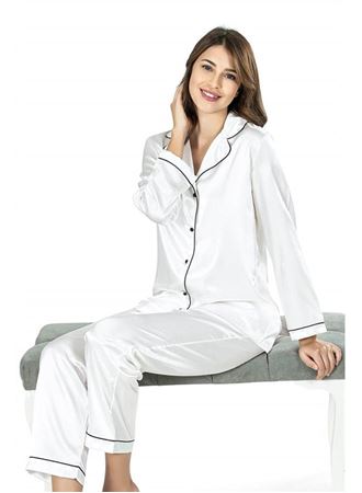 Ekru İkili Saten Gecelik Pijama Takımı 7647