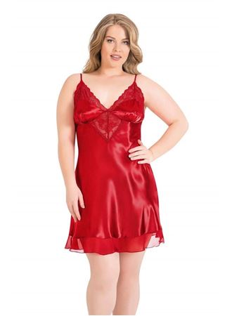 Büyük Beden Kırmızı Kısa Saten Gecelik