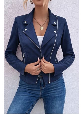 Kadın Uzun Kollu Yakalı önden Fermuarlı Kısa Süet Ceket
