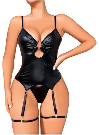 Siyah Lame Fantezi Deri Jartiyer Takımı