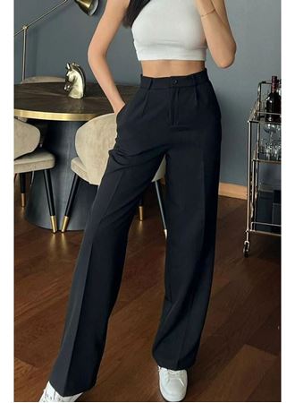 Kadın Yüksek Bel Cepli Ithal Krep Pantolon