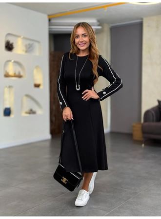 Kadın Uzun Kollu Bisiklet Yaka Midi Modal Elbise