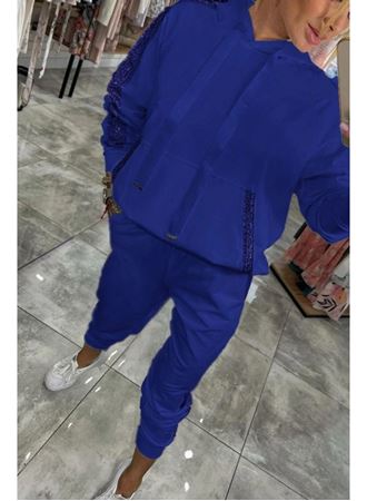 Kadın Uzun Kollu Kapşonlu Pulpayet Detay Viskon Iki Iplik Bluz Ve Pantolon Ikili Takım