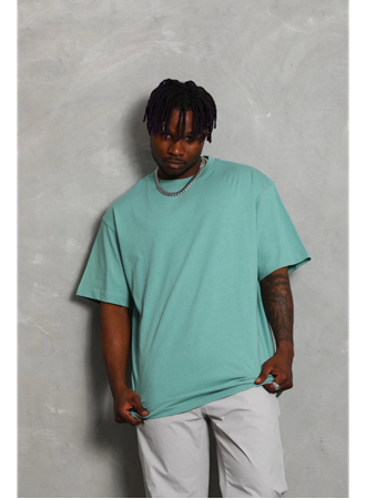 Unisex Oversize Düz Bisiklet Yaka T-Shirt - Mint Yeşili