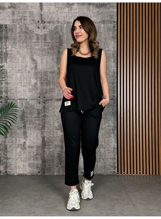 Kadın Askılı Yuvarlak Yaka Viskon Iki Iplik Bluz Ve Eşofman Altı Ikili Takım