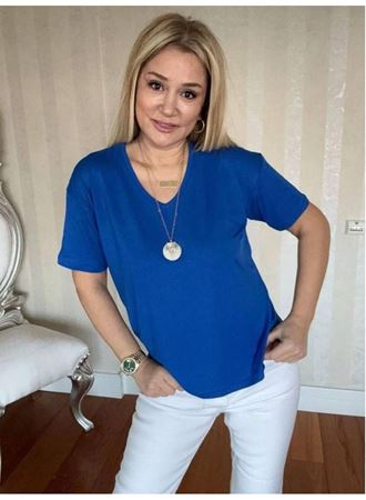 Kadın Kısa Kollu V Yaka Bluz