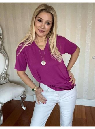 Kadın Kısa Kollu V Yaka Bluz