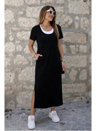 Kadın Kısa Kollu Içi Atlet Görünümlü Yandan Yırtmaçlı Uzun Viskon Elbise