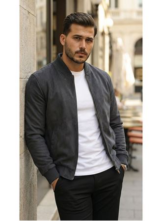 Erkek önden Fermuarlı Içi Astarlı Süet Ceket