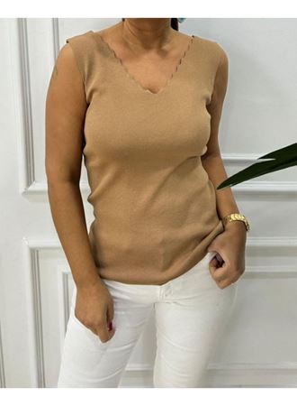 Kadın Omuz Askılı V Yaka Lazer Kesim Kaşkorse Kumaş Atlet