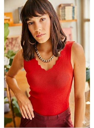 Kadın Omuz Askılı V Yaka Lazer Kesim Kaşkorse Kumaş Atlet