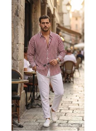 Erkek Dikey Çizgili Yarım Oversize Gömlek