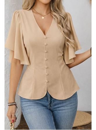 Kadın Kısa Kollu önden Düğmeli Ithal Krep Bluz