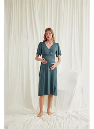 Dantelli Önü Düğmeli Hamile Lohusa Viskon Gecelik