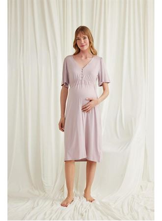Dantelli Önü Düğmeli Hamile Lohusa Viskon Gecelik