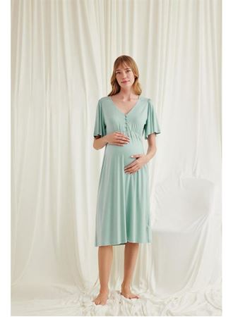 Dantelli Önü Düğmeli Hamile Lohusa Viskon Gecelik