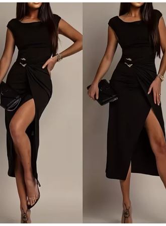 Kadın Kısa Kollu Geometrik Yakalı önden Açık Modal Mini Elbise