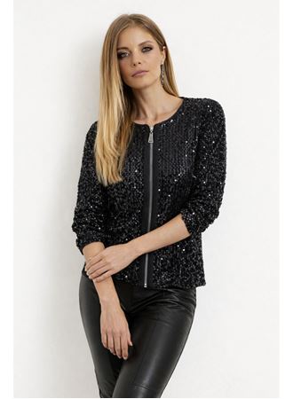 Kadın Uzun Kollu önü Fermuarlı Kısa Pulpayet Ceket