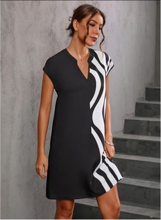 Kadın Dokuma Viskon Kumaş V Yaka Zebra Desenli Elbise