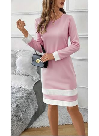 Kadın Uzun Kollu Yuvarlak Yaka Etek Ucu şerit Detaylı Mini Dalgıç Elbise