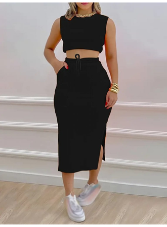 Kadın Iki Iplik Crop Etek Ikili Takım