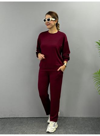 Kadın Uzun Kollu Bisiklet Yaka Viskon Iki Iplik Bluz Ve Pantolon Ikili Takım