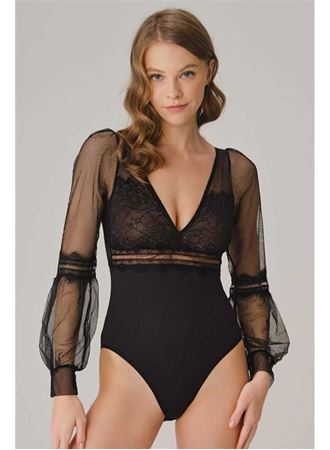 Kadın Tüllü Dantelli Uzun Kol Badi (5780)