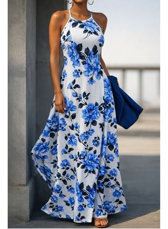 Kadın Omuzlardan Açık Ip Askılı Desenli Uzun Süprem Elbise