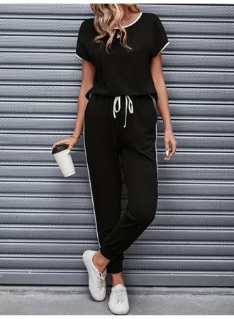 Kadın Kısa Kollu Yuvarlak Yakalı şerit Detaylı Viskon Iki Iplik Bluz Ve Pantolon Ikili Takım