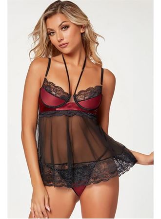 Bordo Dantel İşlemeli Fantezi Gecelik