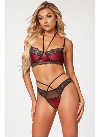 Bordo Dantel İşlemeli Fantezi Sütyen Külot Takımı