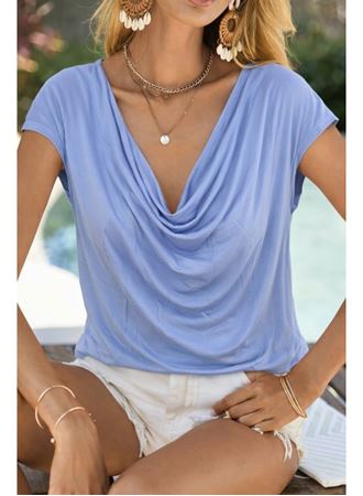 Kadın Kısa Kollu Degaje Yakalı Viskon Bluz