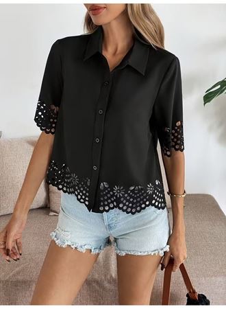 Kadın Kısa Kollu Yakalı önden Düğmeli Dubai Gömlek Bluz