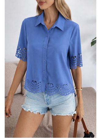 Kadın Kısa Kollu Yakalı önden Düğmeli Dubai Gömlek Bluz