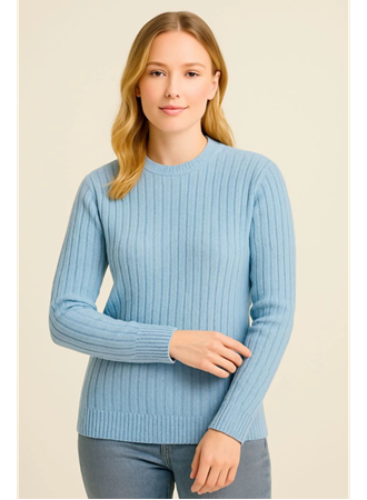 Bisiklet Yuvarlak Yaka Triko Kazak Pamuklu Kalın Fitilli Dokuma, Regular Fit Uzun Kollu Kışlık Model - Bebe Mavisi