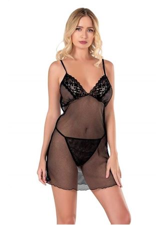 Siyah Kısa File-Tül Gecelik 8124