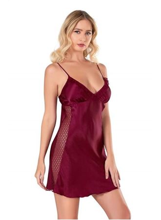 Bordo Kısa Saten Gecelik 8105