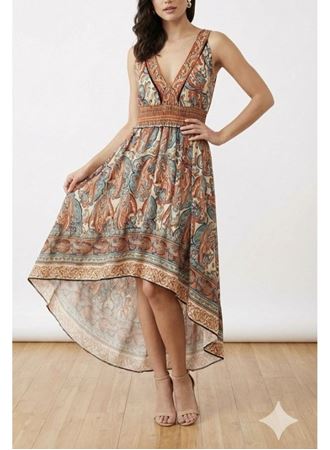 Kadın Askılı Derin Göğüs Detaylı Asimetrik Detaylı Süprem Elbise