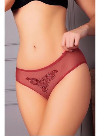 Güpürlü Taşlı Gül Kurusu Tül Fantezi Külot