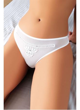 Beyaz Nakış Desenli Taşlı Fantezi Tanga String