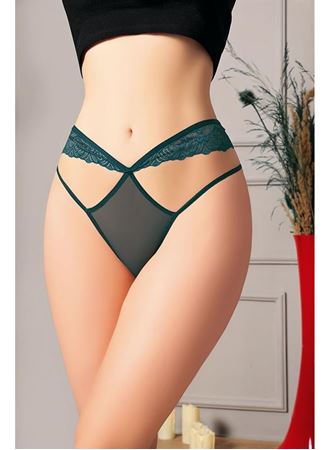 Yeşil Dantelli İp Detaylı Fantezi String Tanga