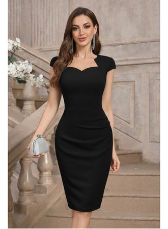 Kadın Kısa Kollu Yakası Asimetrik Kısa Ithal Krep Elbise