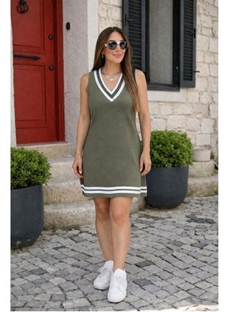 Kadın Askılı V Yakalı Cepli Kısa Viskon Elbise