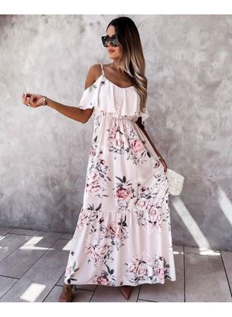Kadın Gül Desenli Maxi Boy Mikro Kumaş Elbise