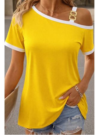 Kadın Kısa Kollu Tek Omuzu Açık Askı Toka Detaylı Viskon Bluz