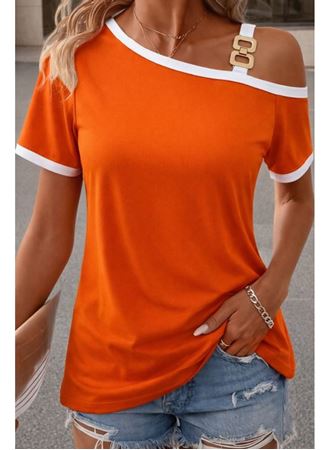 Kadın Kısa Kollu Tek Omuzu Açık Askı Toka Detaylı Viskon Bluz