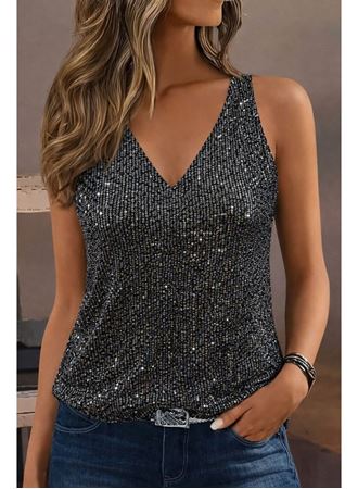 Kadın Askılı V Yakalı Pulpayetli Bluz