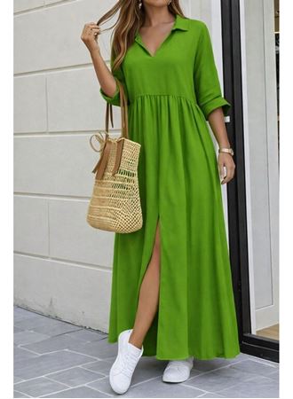 Kadın Truvakar Kollu V Yakalı Yırtmaçlı Uzun Aerobin Elbise