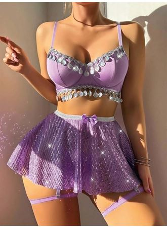 Özel Tasarım Mor Pul Detaylı Fantezi Kostüm