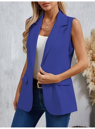 Kadın Kolsuz Yakalı önden Tek Düğmeli Atlas Ceket